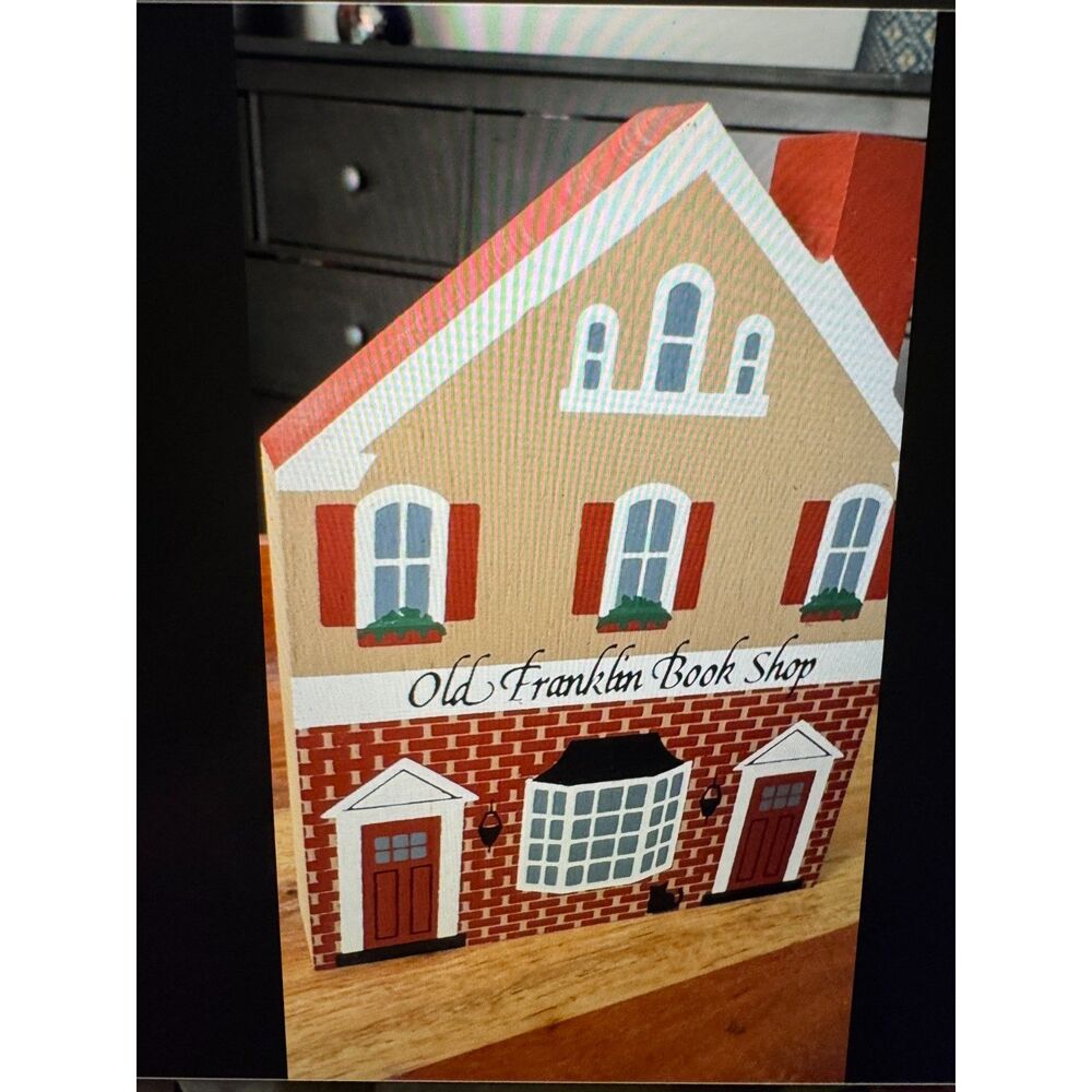 Cat's Meow Village Old Franklin Book Shop 1989 Series VII Signed Wood